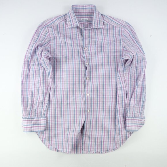Mattabisch Napoli Other - Mattabisch Napoli Shirt Mens 15 3/4 EUR 40 White Pink Plaid Button Down